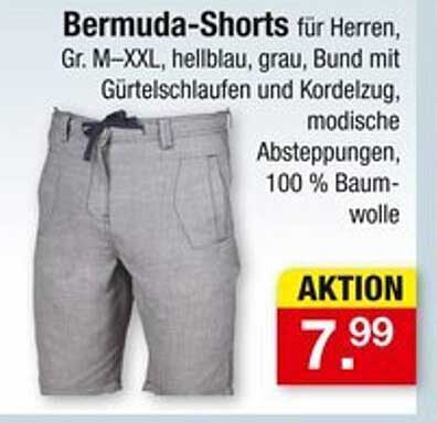Bermuda-Shorts für Herren, Gr. M–XXL, hellblau, grau