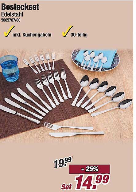 Besteckset Edelstahl 30-teilig inkl. Kuchengabeln