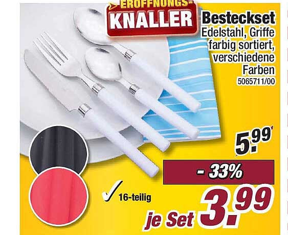 Bestickset Edelstahl, Griffe farbig sortiert, 16-teilig