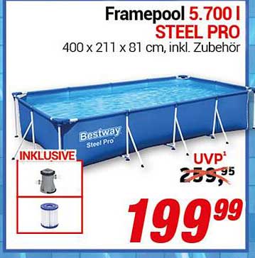 Bestway Framepool 5.700 l STEEL PRO 400 x 211 x 81 cm, inkl. Zubehör