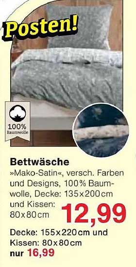 Bettwäsche »Mako-Satin«, versch. Farben und Designs, 100% Baumwolle