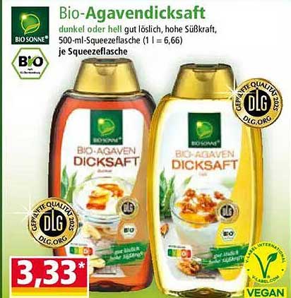Bio-Agavendicksaft dunkel oder hell - 500-ml-Squeezeflasche