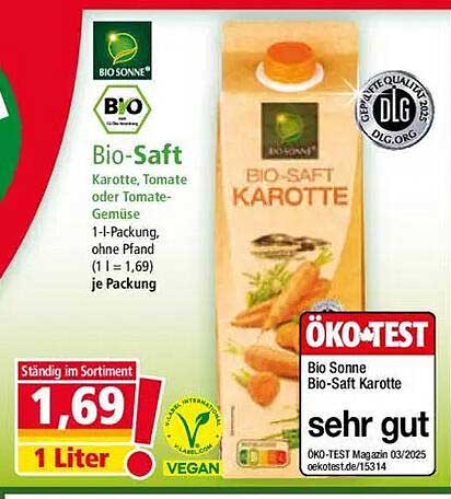 Bio-Saft Karotte von Bio Sonne - 1 Liter
