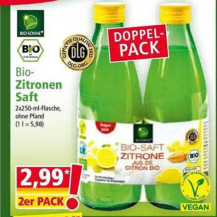Bio-Zitronen Saft 2er PACK - 2x250-ml-Flasche