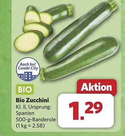 Bio Zucchini Kl. II, Ursprung: Spanien 500-g-Banderole