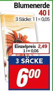 Blumenerde 40 l im Angebot - 3 Säcke für nur 6,00 €