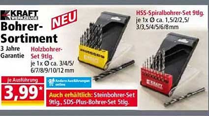 Bohrer-Sortiment 9tlg. von Kraft – Holzbohrer-Set
