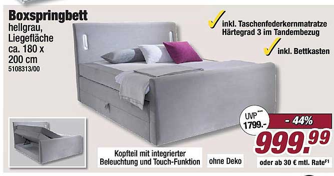 Boxspringbett hellgrau ca. 180 x 200 cm