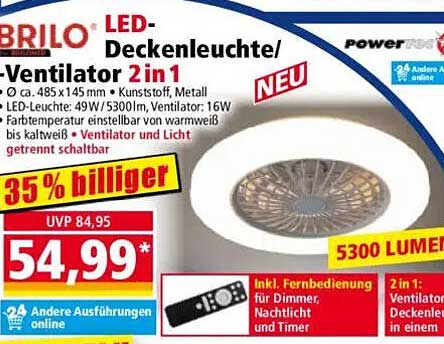 BRILO LED-Deckenleuchte/Ventilator 2 in 1