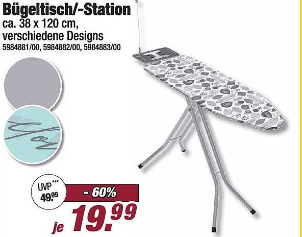 Bügeltisch/-Station ca. 38 x 120 cm, verschiedene Designs