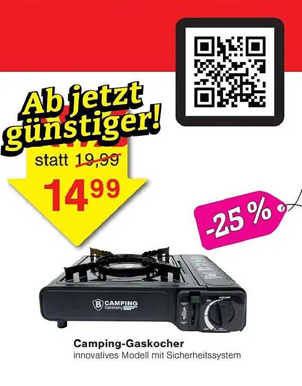 Camping-Gaskocher - innovations Modell mit Sicherheitsystem