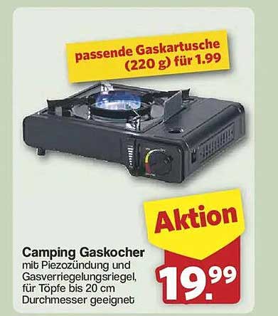 Camping Gaskocher mit Piezozündung und Gasverriegelungsriegel