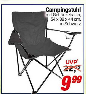 Campingstuhl mit Getränkehalter, 54 x 39 x 44 cm, in Schwarz