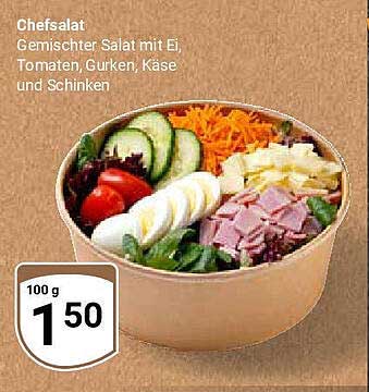 Chefsalat - Gemischter Salat mit Ei, Tomaten, Gurken, Käse und Schinken