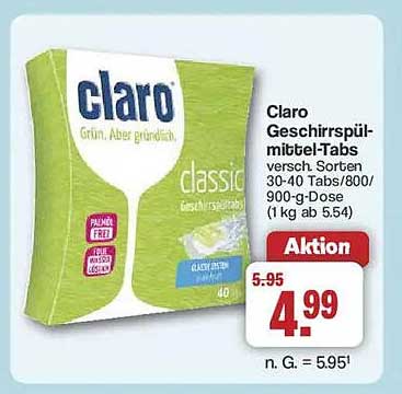 Claro Geschirrspülmittel-Tabs verschiedene Sorten 30-40 Tabs/800-900-g-Dose (1 kg ab 5.54)