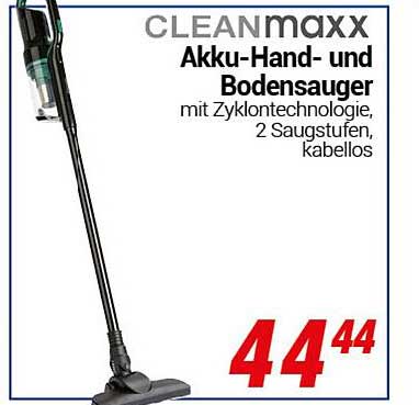 CLEANmaxx Akku-Hand- und Bodensauger mit Zyklontechnologie, 2 Saugstufen, kabellos