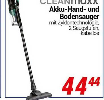 CLEANmaxx Akku-Hand- und Bodensauger mit Zyklontechnologie, 2 Saugstufen, kabellos