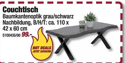 Couchtisch Baumkantenoptik grau/schwarz Nachbildung