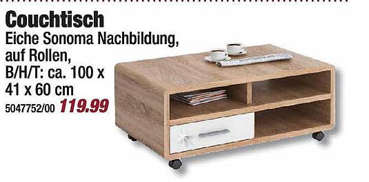 Couchtisch Eiche Sonoma Nachbildung auf Rollen