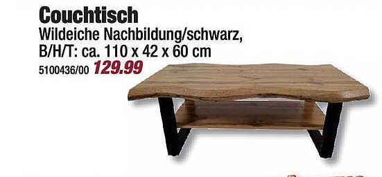 Couchtisch Wildeiche Nachbildung schwarz, B/H/T: ca. 110 x 42 x 60 cm