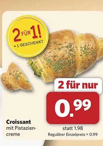 Croissant mit Pistaziencreme - 2 für 1 Angebot!