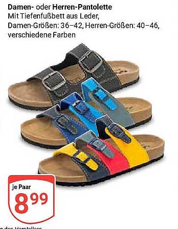 Damen- oder Herren-Pantoletten mit Tiefenfußbett aus Leder