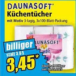DAUNASOFT Küchentücher 3-lagig, 3x100-Blatt-Packung