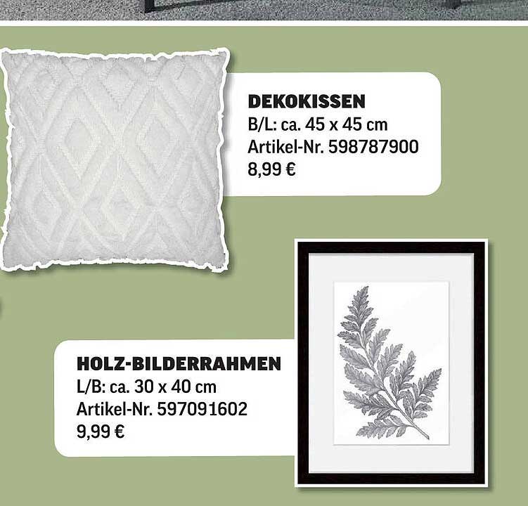 Dekokissen und Holz-Bilderrahmen im Angebot