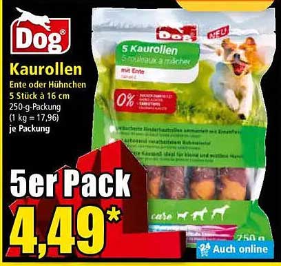 Dog Kaurollen mit Ente oder Hühnchen - 5er Pack