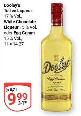 Dooley's Toffee Liqueur, White Chocolate Liqueur oder Egg Cream 0,7 l
