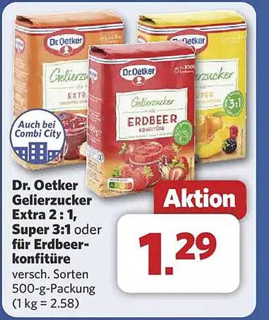 Dr. Oetker Gelierzucker Extra 2:1, Super 3:1 oder für Erdbeerkonfitüre, verschiedene Sorten, 500-g-Packung