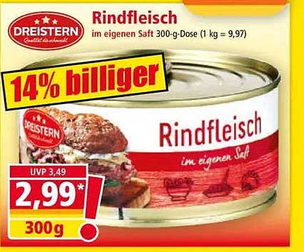 DREISTERNS Rindfleisch im eigenen Saft 300-g-Dose