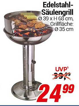 Edelstahl-Säulengrill Ø 39 x H 68 cm, Grillfläche: Ø 35 cm