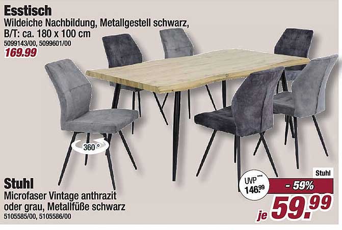 Esstisch mit stilvollem Stuhl-Set in Vintage-Optik