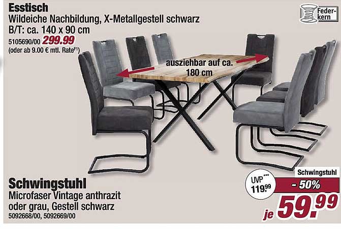 Esszimmer-Set mit Esstisch und Schwingstühlen – Stilvoll und Funktional