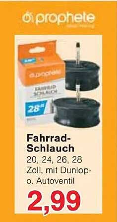 Fahrrad-Schlauch 20, 24, 26, 28 Zoll, mit Dunlop- oder Autoventil