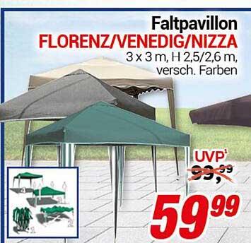 Faltpavillon FLORENZ/VENEDIG/NIZZA 3 x 3 m, H 2,5/2,6 m, versch. Farben