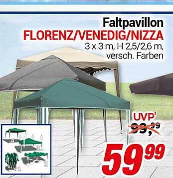 Faltpavillon FLORENZ/VENEDIG/NIZZA 3 x 3 m, H 2,5/2,6 m, verschiedene Farben