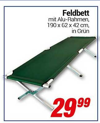 Feldbett mit Alu-Rahmen, 190 x 62 x 42 cm, in Grün