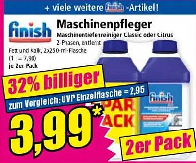 Finish Maschinenpfleger Classic oder Citrus, 2 Phasen, 2x250-ml-Flasche