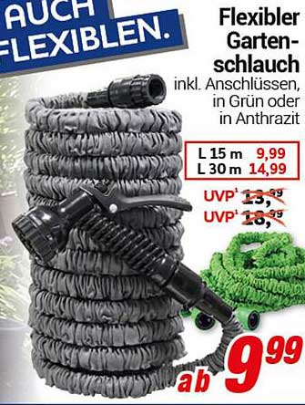 Flexibler Gartenschlauch inkl. Anschlüssen in Grün oder Anthrazit