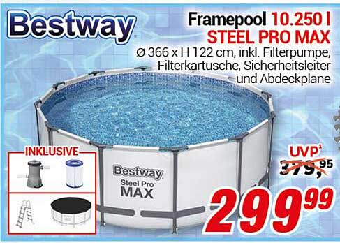 Framepool 10.250 l STEEL PRO MAX - inkl. Filterpumpe und Zubehör