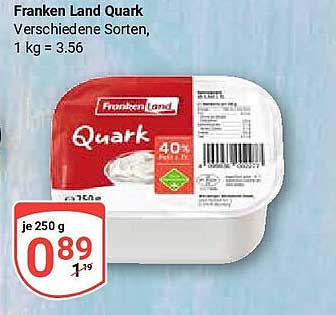 Franken Land Quark, 250 g für nur 0,89 €