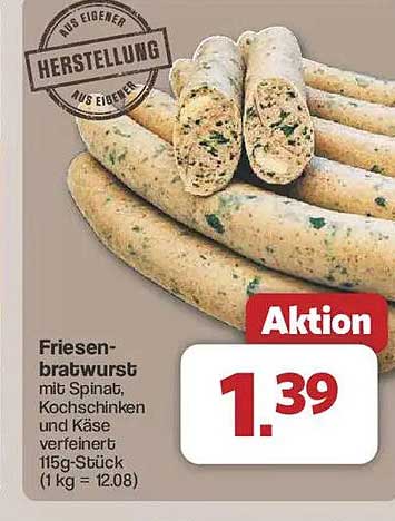 Friesenbratwurst mit Spinat, Kochschinken und Käse