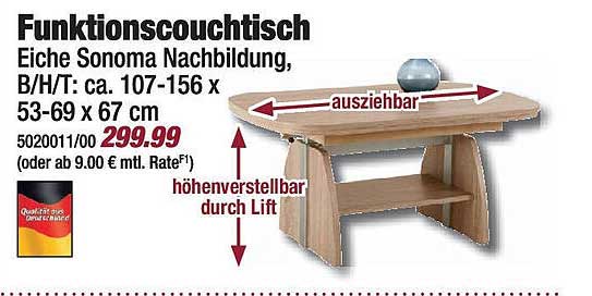 Funktionscouchtisch Eiche Sonoma Nachbildung