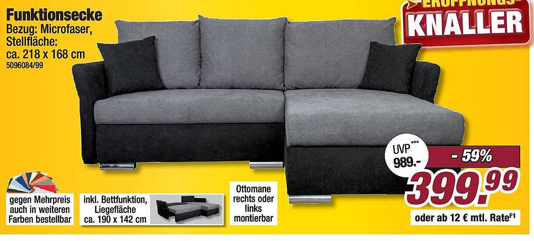 Funktionsecke mit Bettfunktion in Microfaser – 59% reduziert!