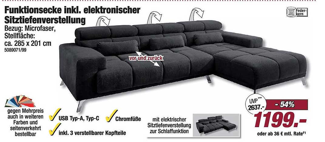 Funktionssecke inkl. elektrischer Sitztiefenverstellung