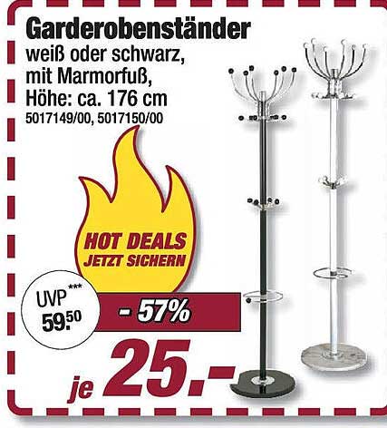 Garderobenständer in Weiß oder Schwarz mit Marmorfuss – jetzt zum Hot Deal!