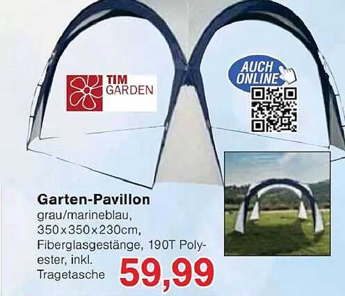 Garten-Pavillon grau/marineblau 350x350x230 cm