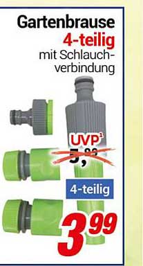 Gartenbrause 4-teilig mit Schlauchverbindung